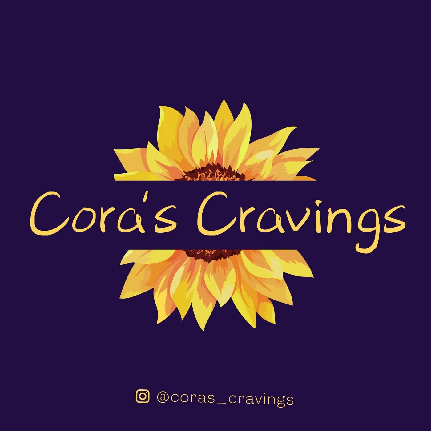 Cora’s Cravings sunflower logo on deep purple