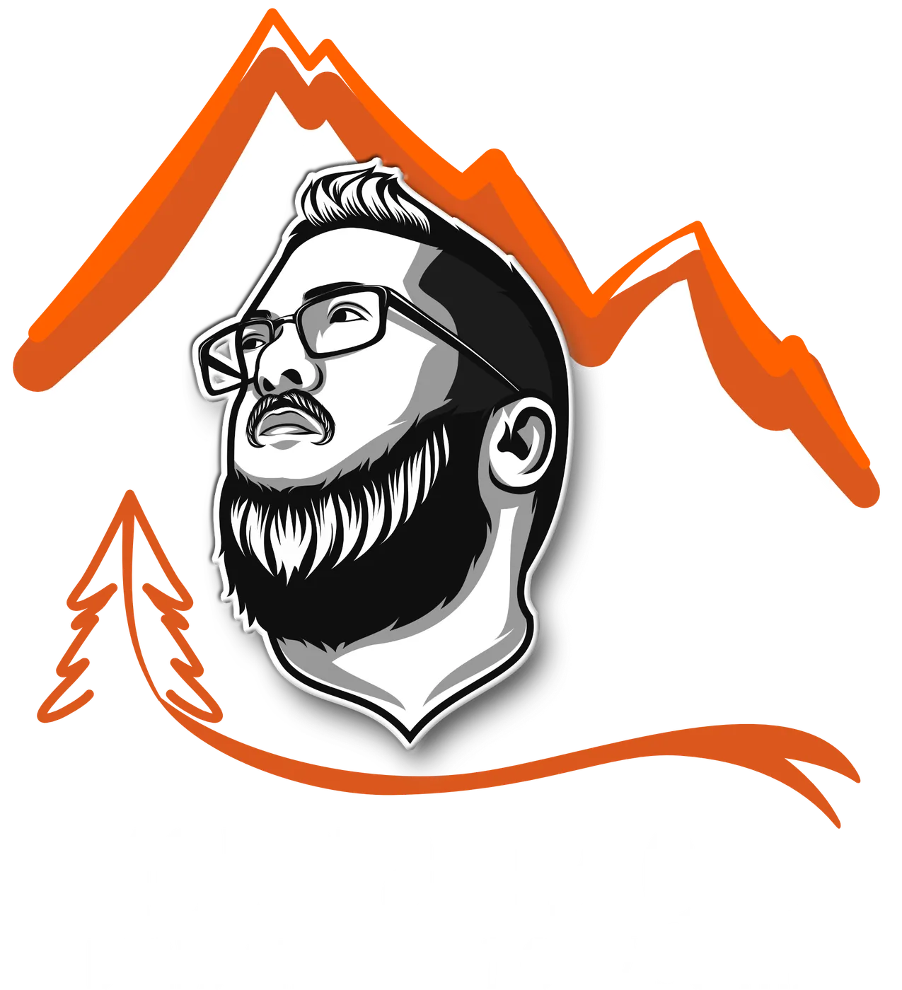 Mountain Blend beard oil label with the mascot framed by mountains
