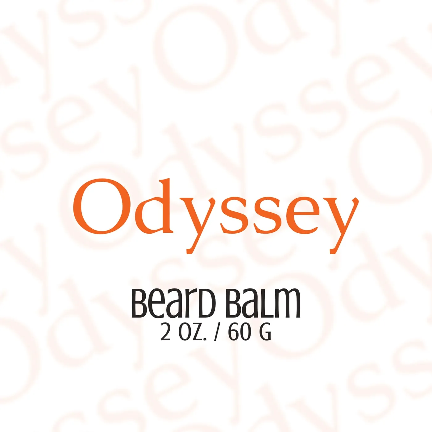 Odyssey Beard Balm label with repeating type