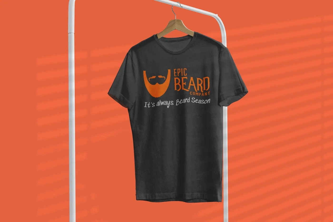 Epic Beard t-shirt mockup on an orange background