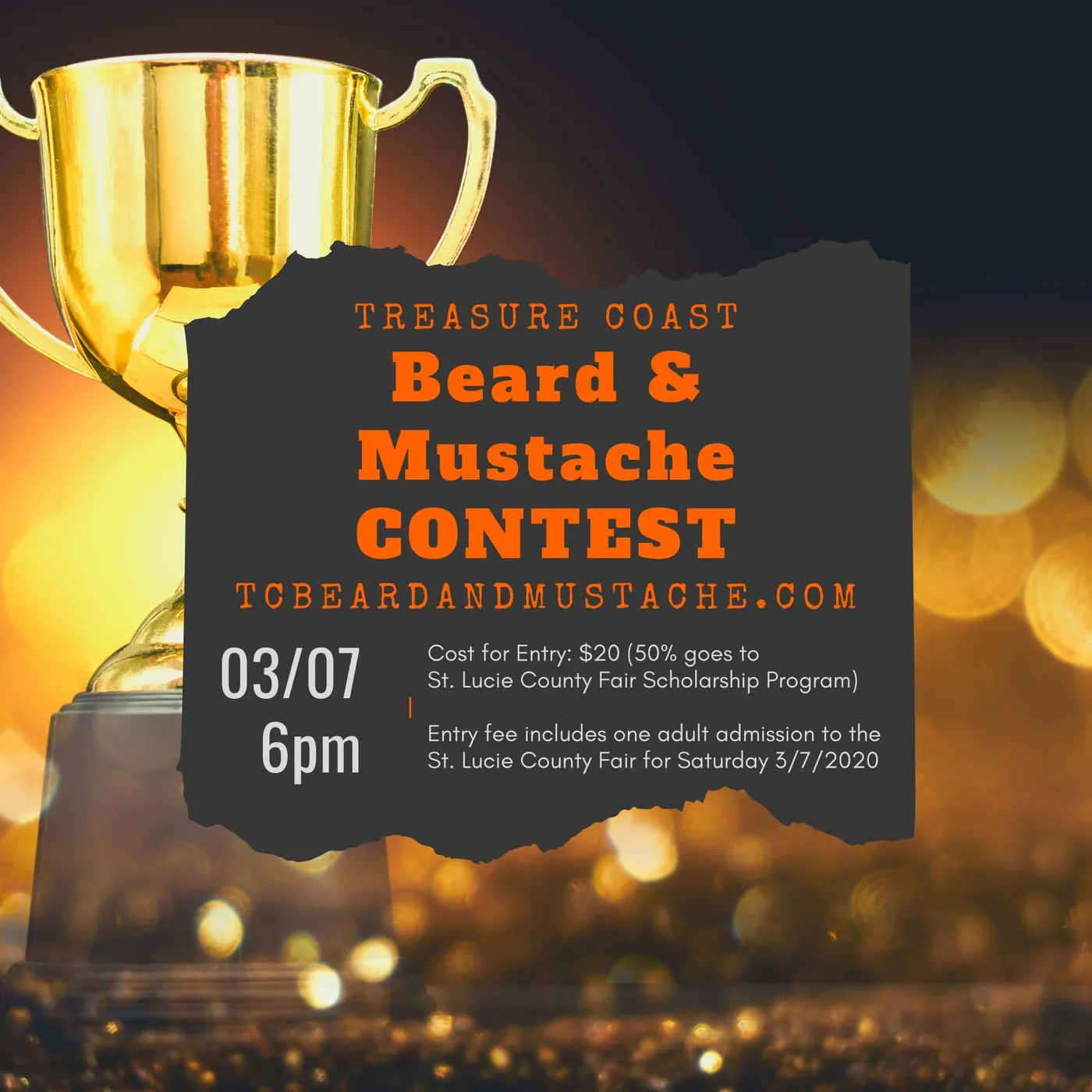 Treasure Coast Beard & Mustache Contest flyer with a trophy