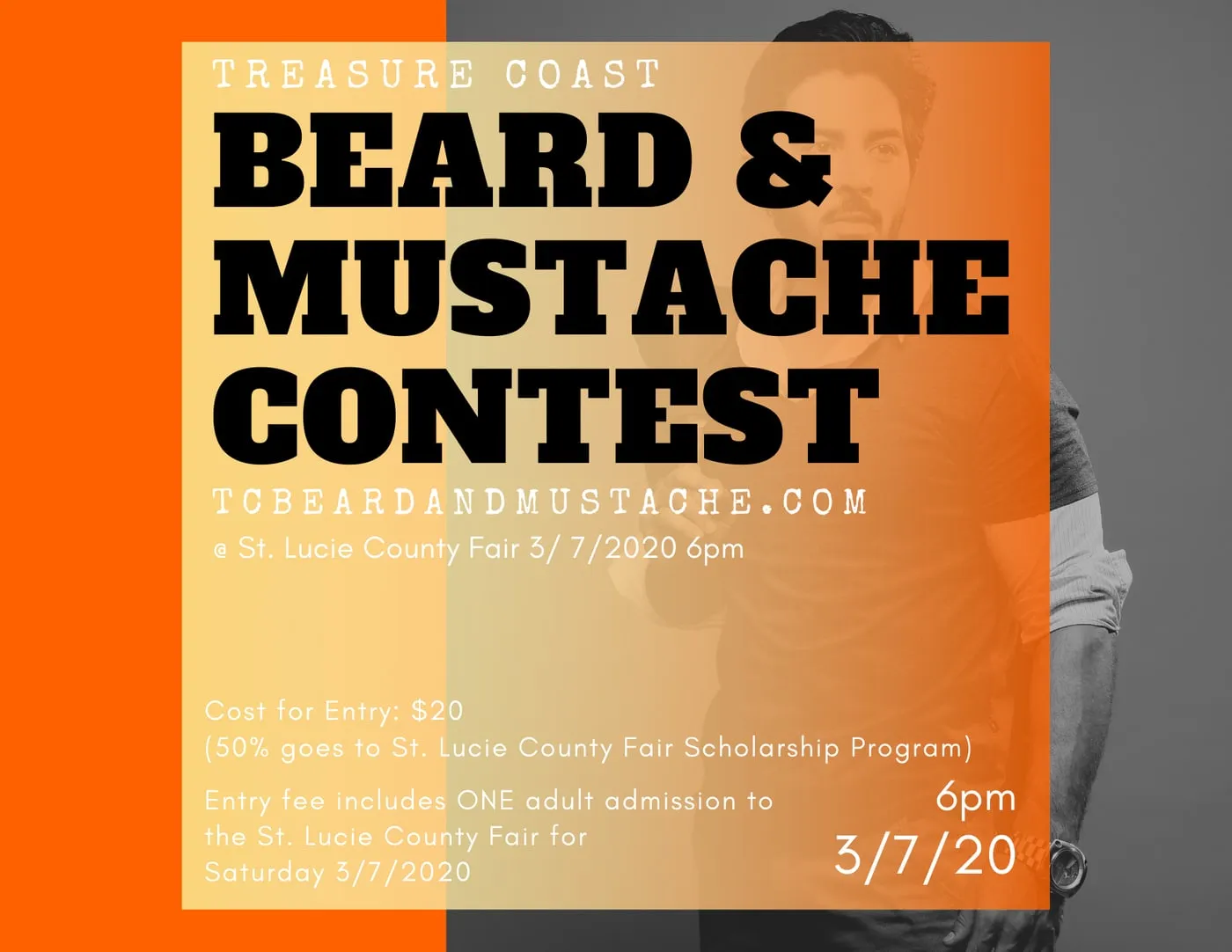 Beard & Mustache Contest flyer in orange and black