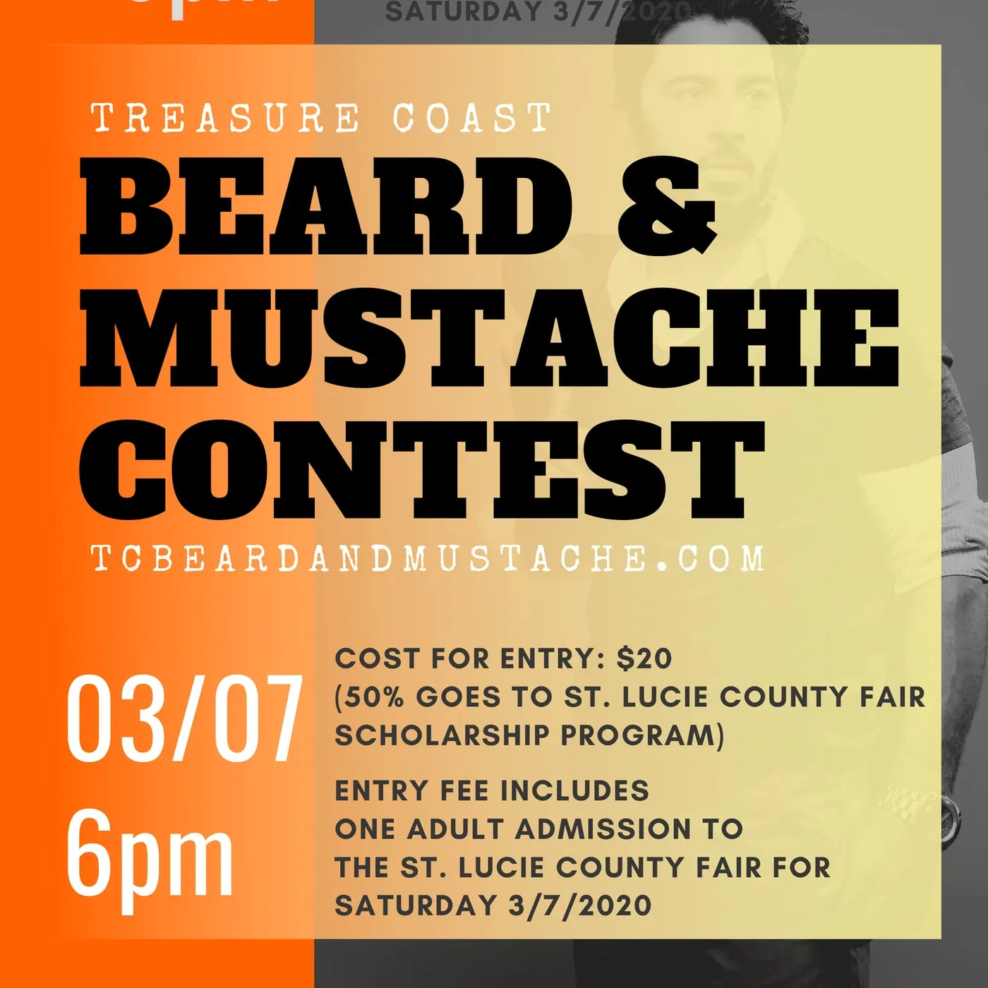 Beard & Mustache Contest flyer in orange and cream