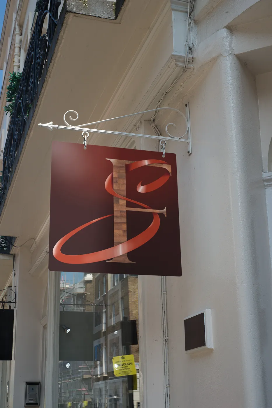 Hanging shop sign with the FS monogram