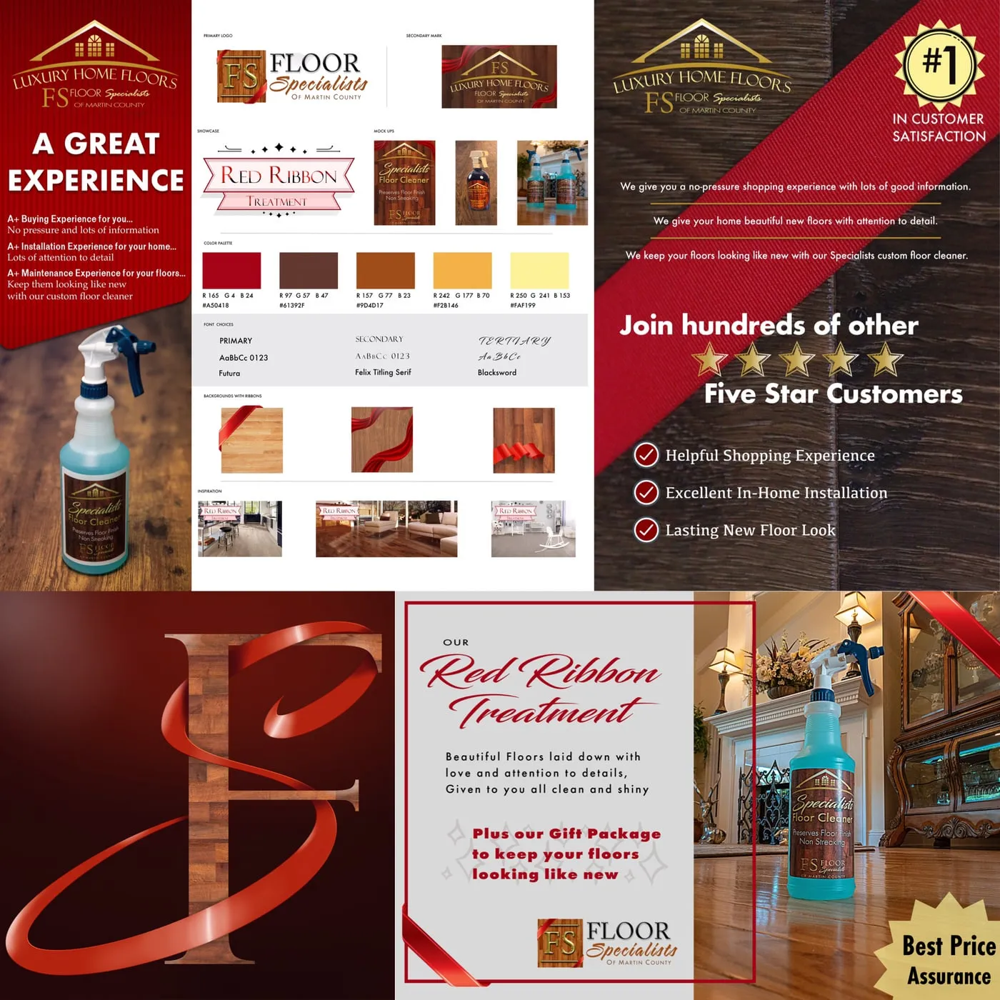 Collage of Floor Specialists ads and logo