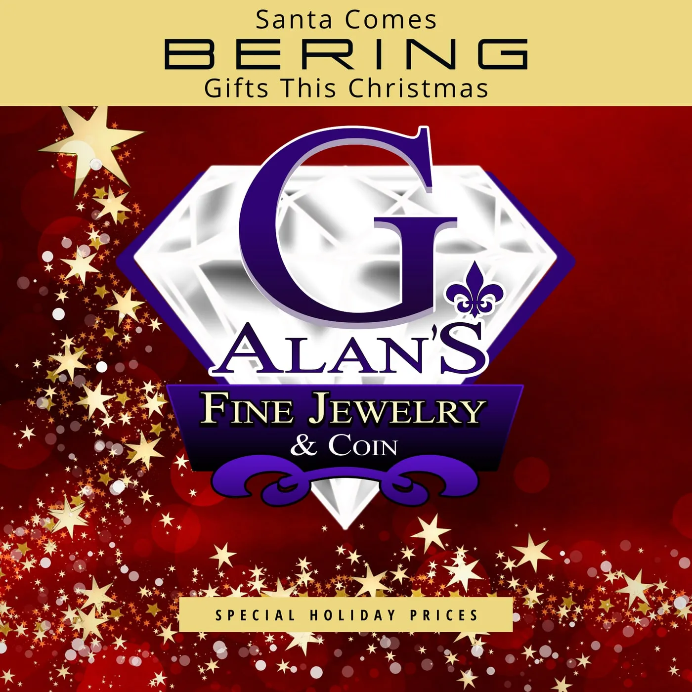 “Santa comes Bering” holiday ad with the G Alan’s crest