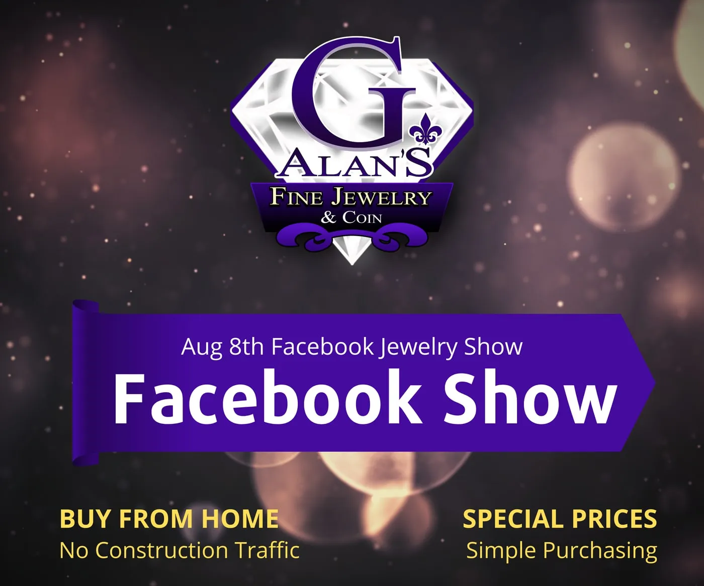 Facebook Jewelry Show ad on a dark background