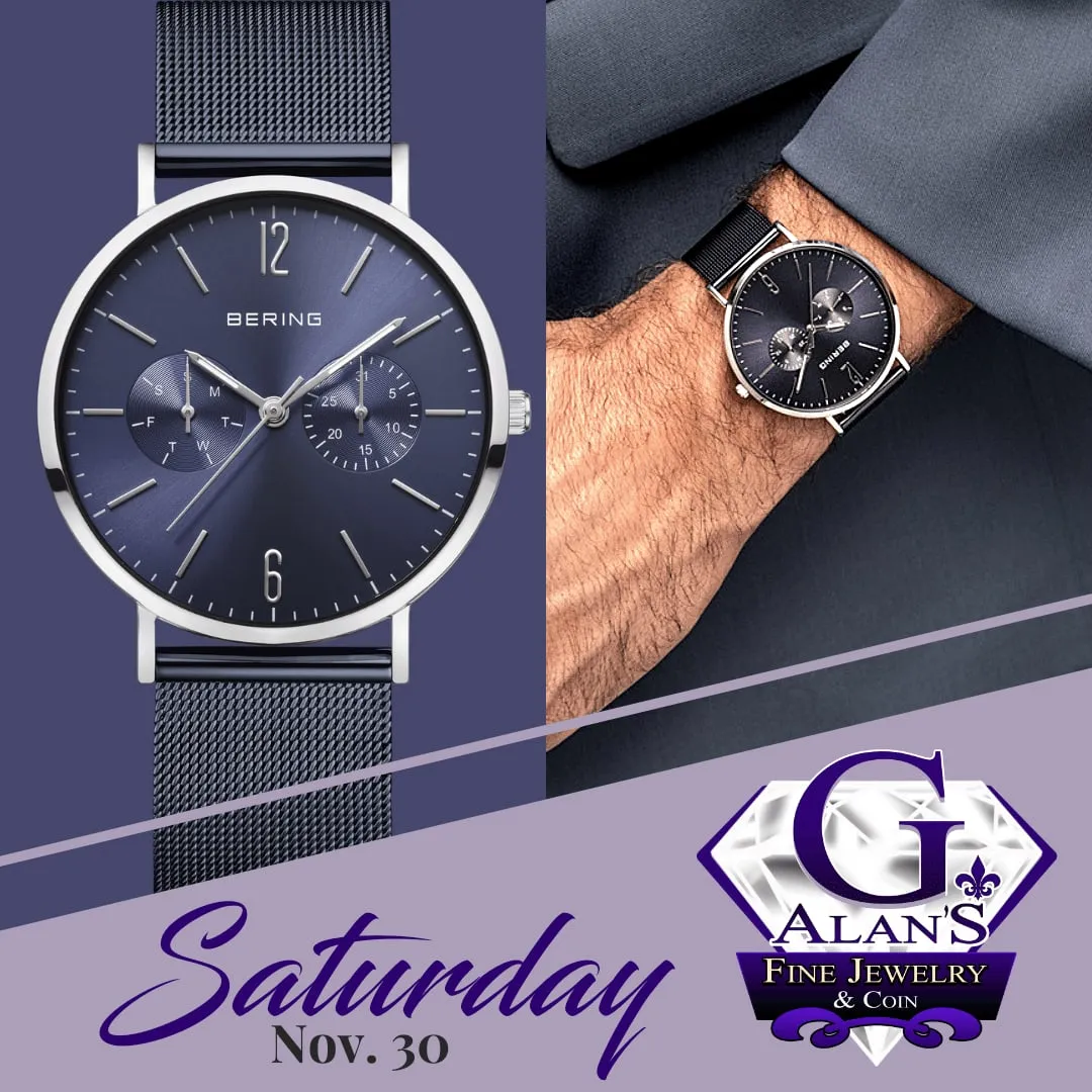 Small Business Saturday ad with a dark watch on purple