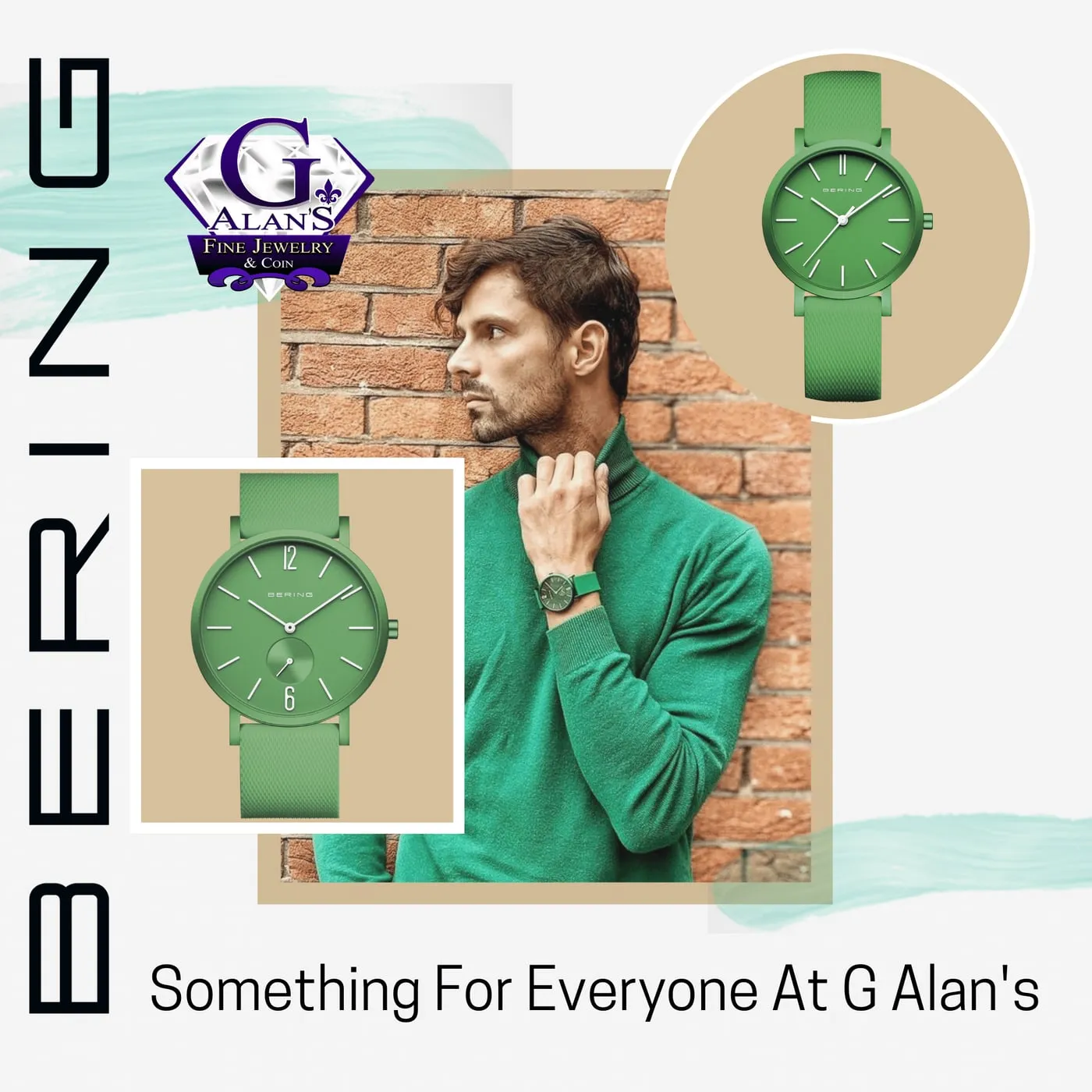 “Something for everyone at G Alan’s” ad with green watches