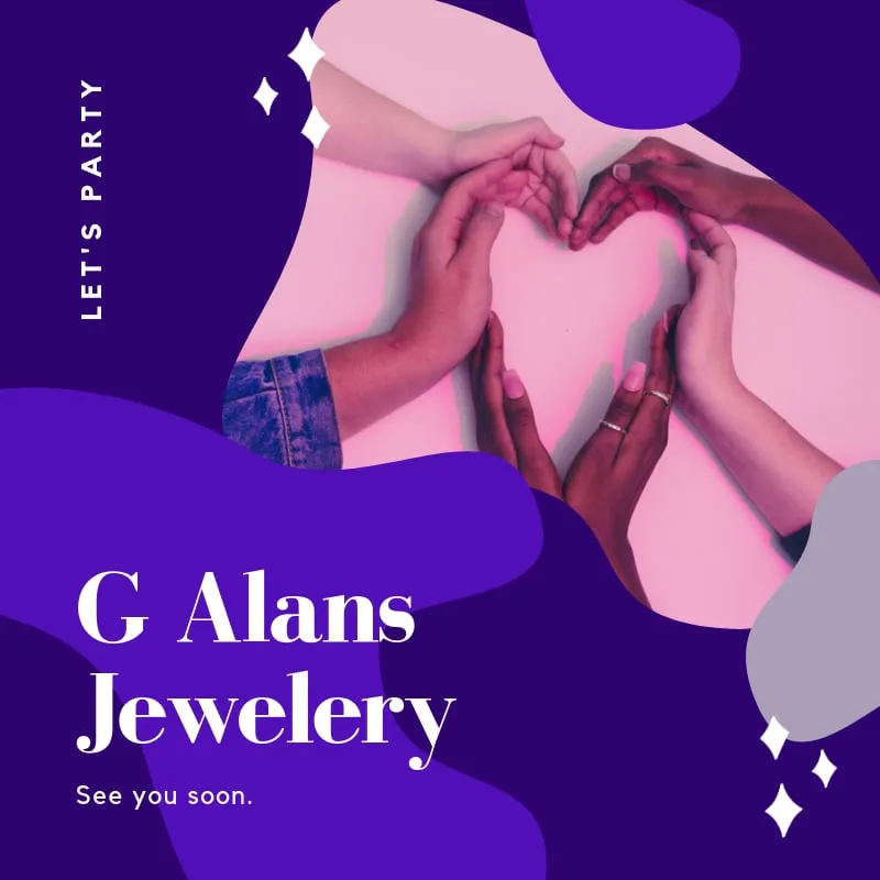 “Let’s party” social graphic in purple and pink