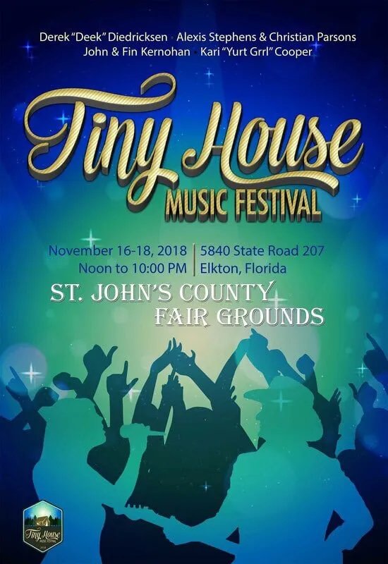 Festival poster with crowd silhouettes and event details